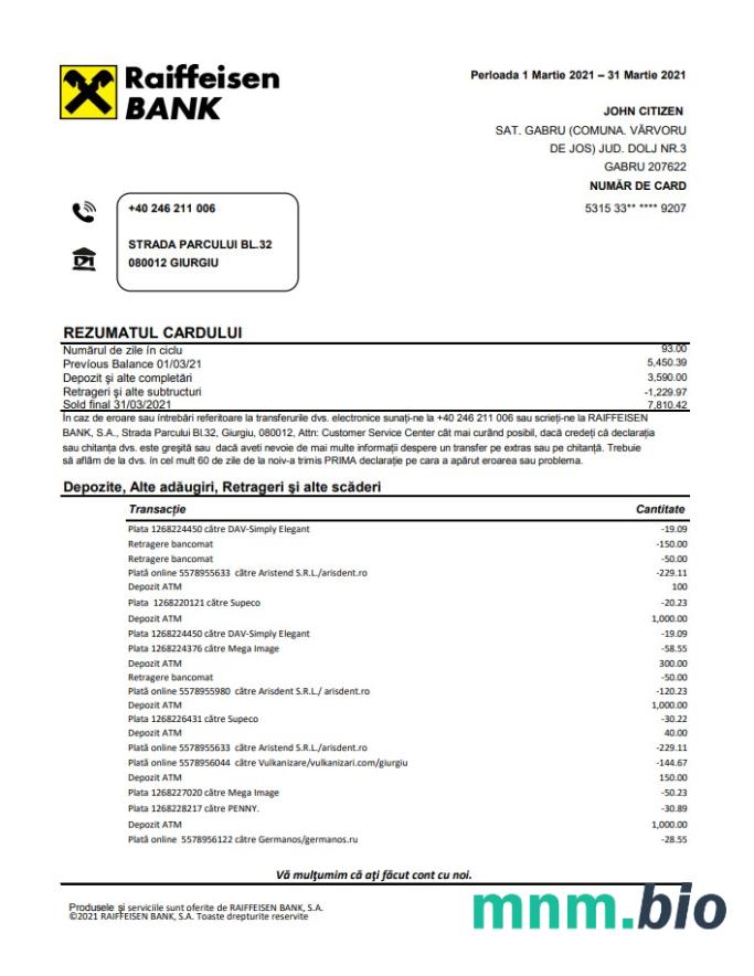 Rumunia Garanti BBVA szablon wyciągu bankowego w programie Word i PDF